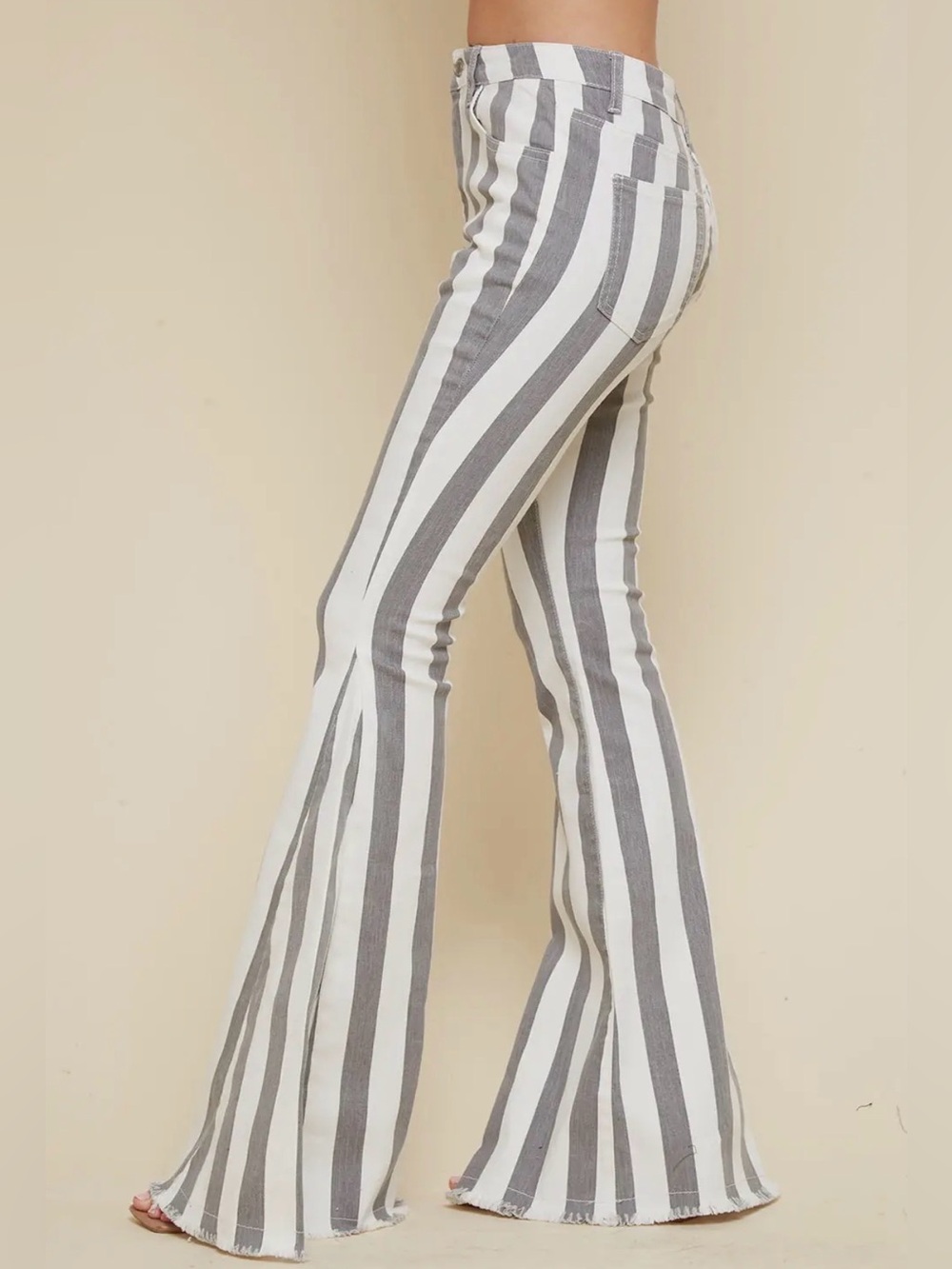 NWT Saints & Hearts Charcoal Gray White Striped Bell Bottoms Hand Fringe Western